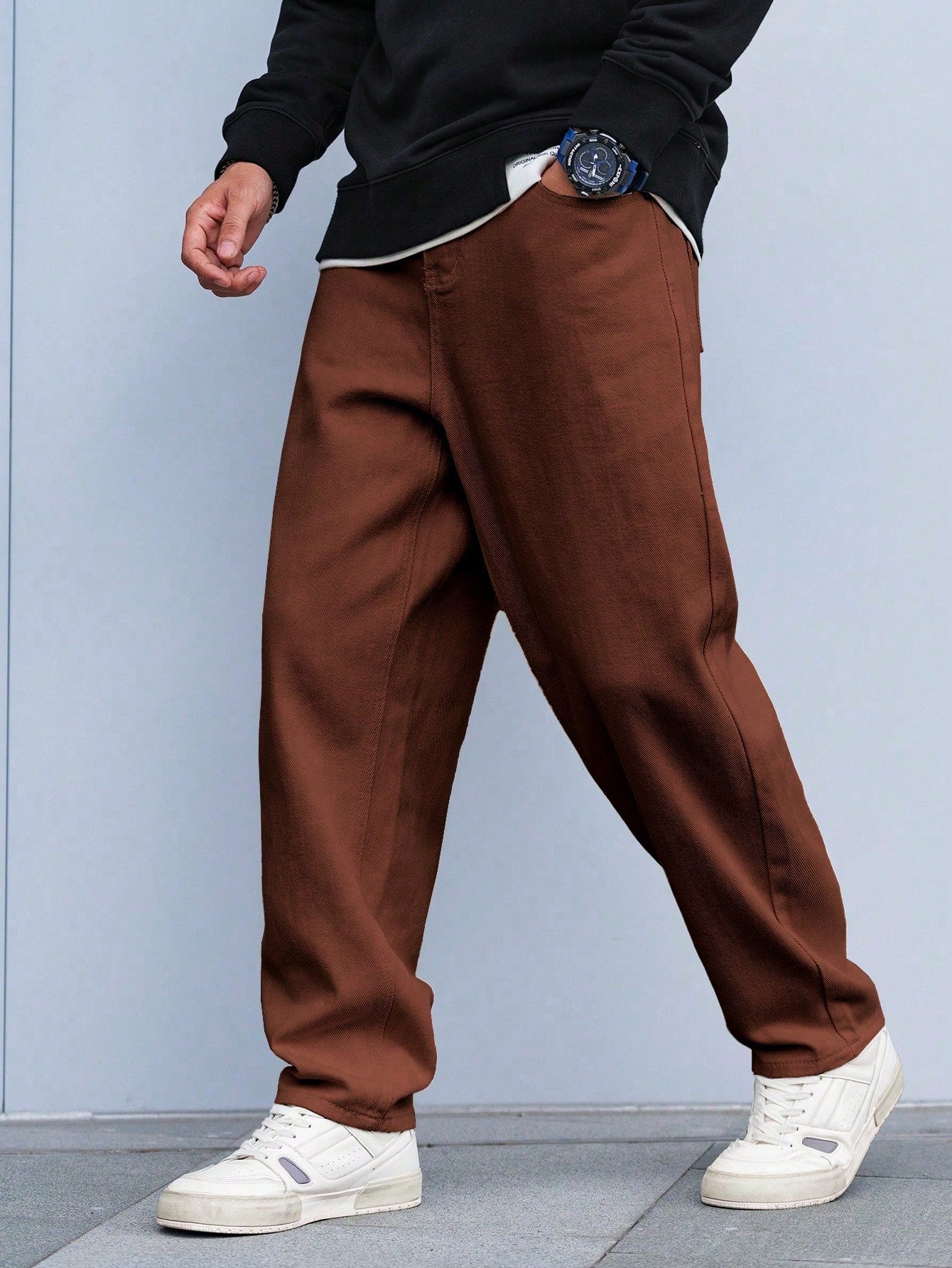 Manfinity Hypemode Loose Fit Men's Straight Leg Jeans With Slant Pockets Baggy Oversize Long Washed Skater Jean Cargo Plain Light Blue Going Out Y2K Friends
