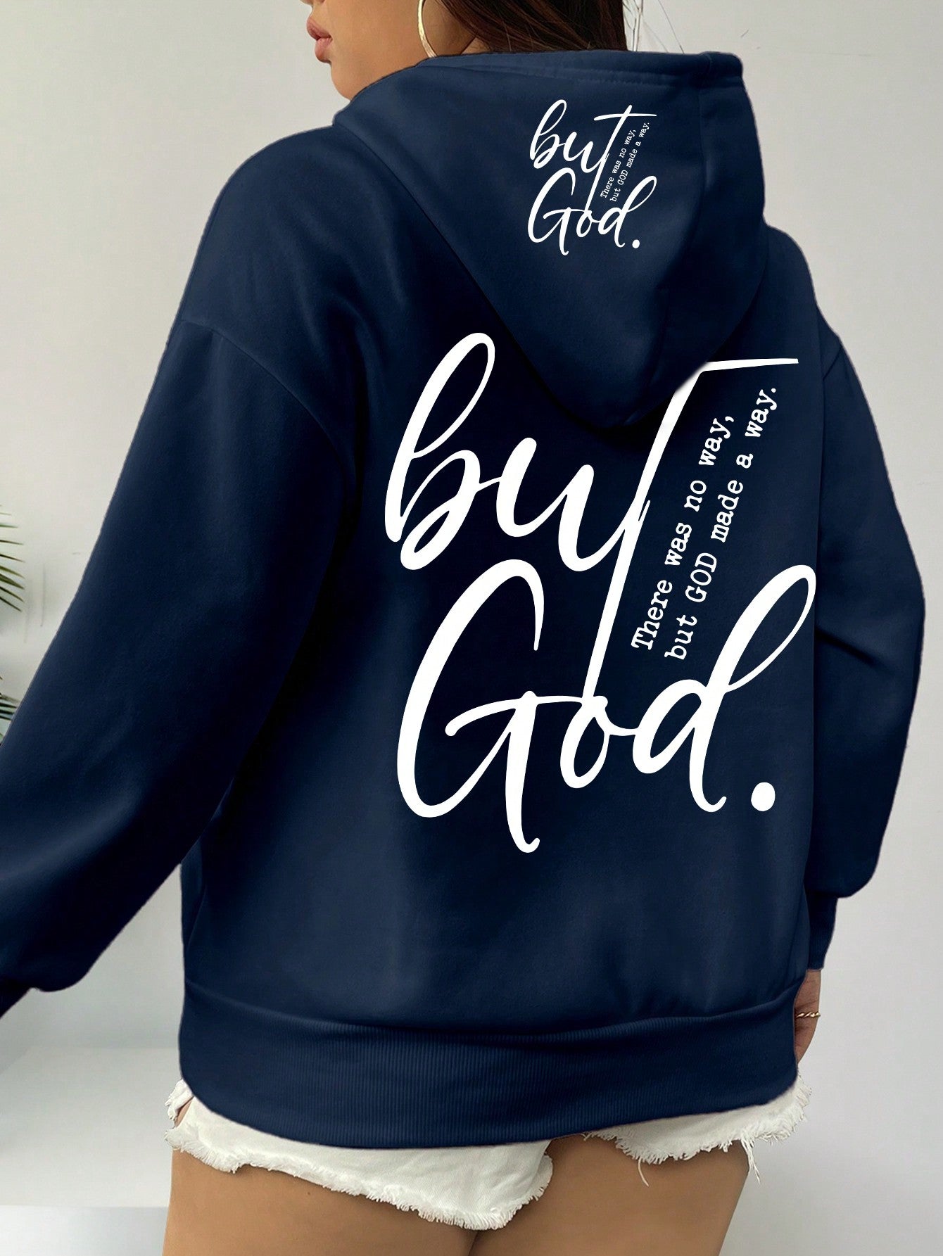 Relaxiva Plus Size Women's But God There Was No Way But God Made A Way Christian Pullover Hooded Sweatshirt For New Year Clothes