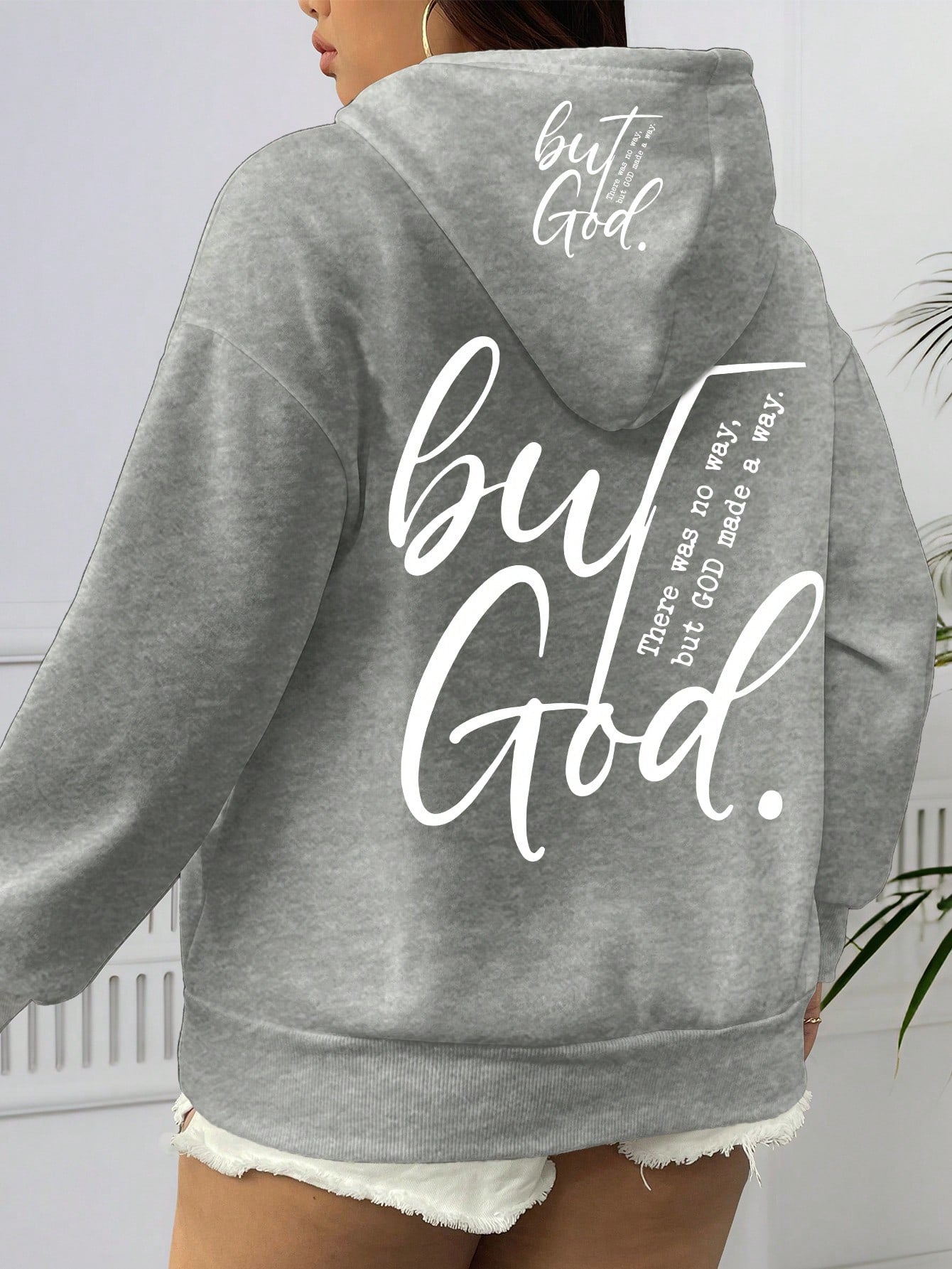 Relaxiva Plus Size Women's But God There Was No Way But God Made A Way Christian Pullover Hooded Sweatshirt For New Year Clothes