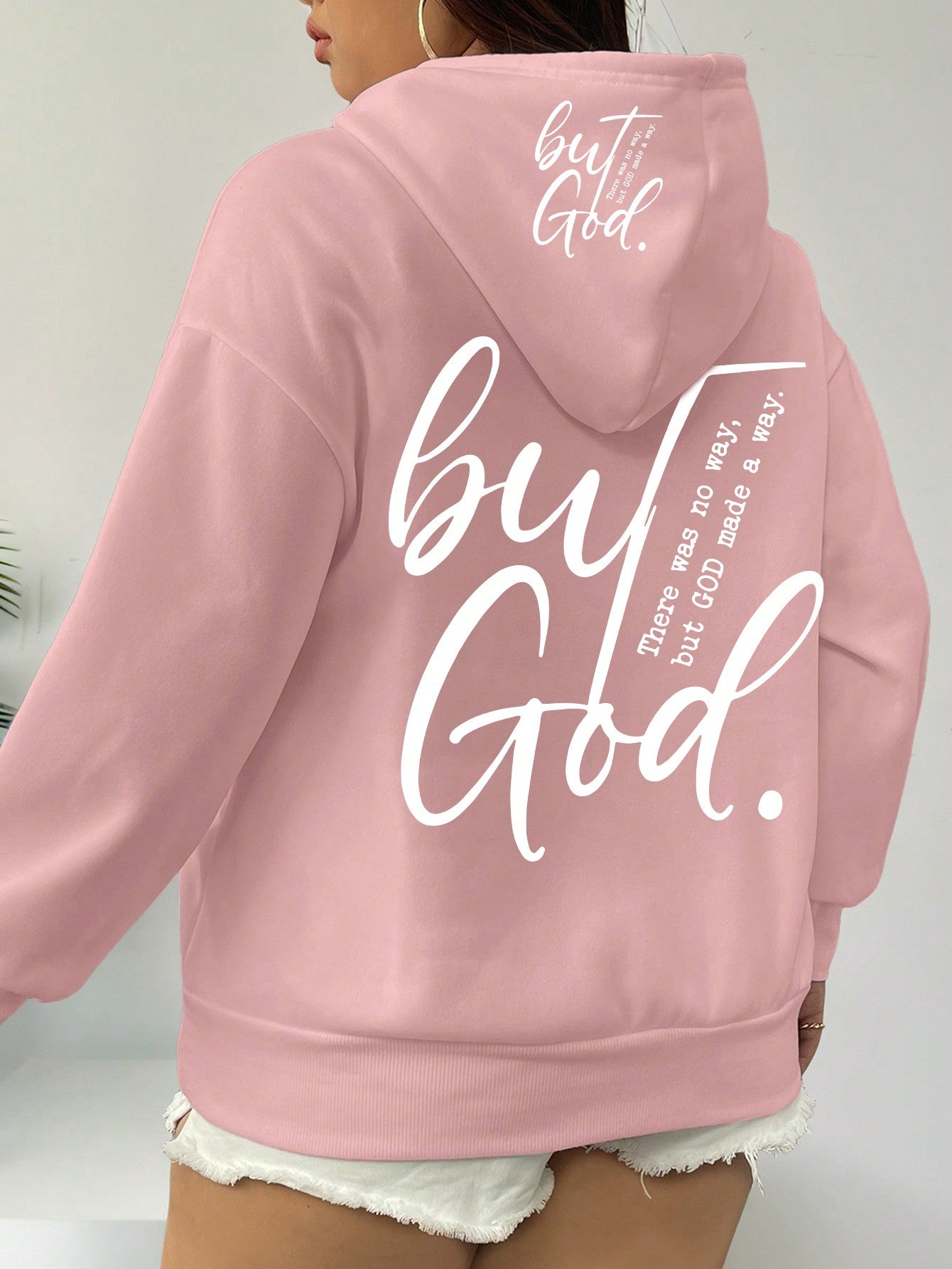 Relaxiva Plus Size Women's But God There Was No Way But God Made A Way Christian Pullover Hooded Sweatshirt For New Year Clothes