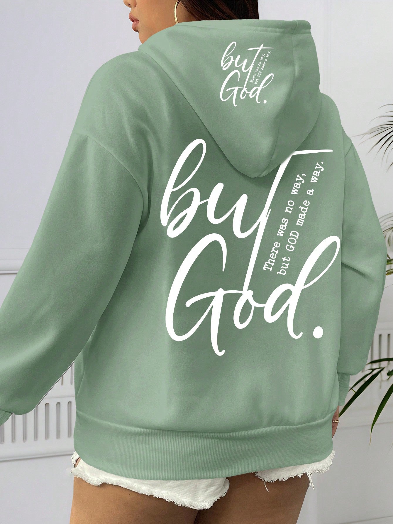 Relaxiva Plus Size Women's But God There Was No Way But God Made A Way Christian Pullover Hooded Sweatshirt For New Year Clothes