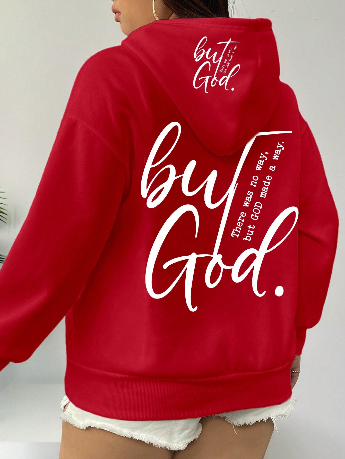 Relaxiva Plus Size Women's But God There Was No Way But God Made A Way Christian Pullover Hooded Sweatshirt For New Year Clothes