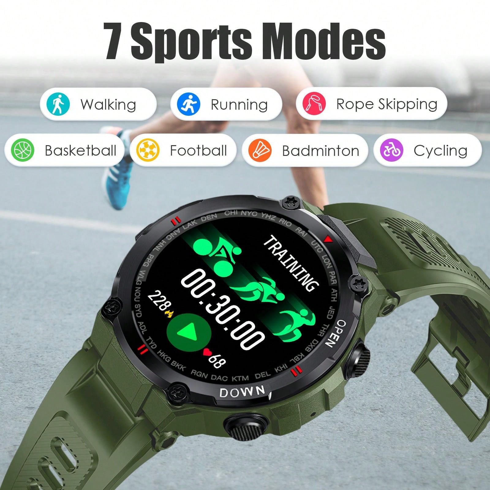 INEYES Smart Watch For Men Fitness Tracker Watch Outdoor Waterproof Multi-Sports Mode Watches With Heart Rate Monitor Pedometer Sleep Workout Tracker Compatible With IOS