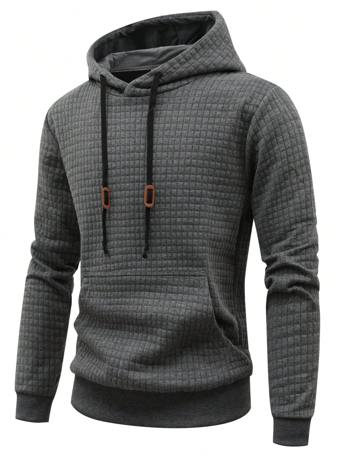 Boyfriend Style Men's Jacquard Pullover Hoodie Sweatshirt With Pockets, Ribbed Hem, Spring