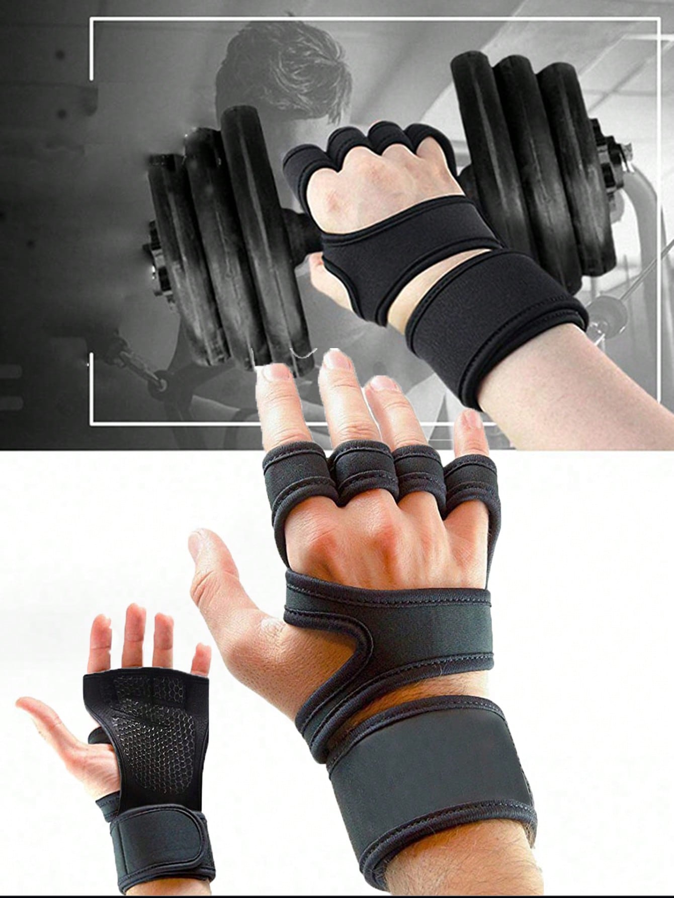 1pair Men And Women Fingerless Weightlifting Gloves,Weight Lifting Gloves With Wrist Wraps Comfortable Full Palm Protection Gym Workout Fitness Safety Gloves