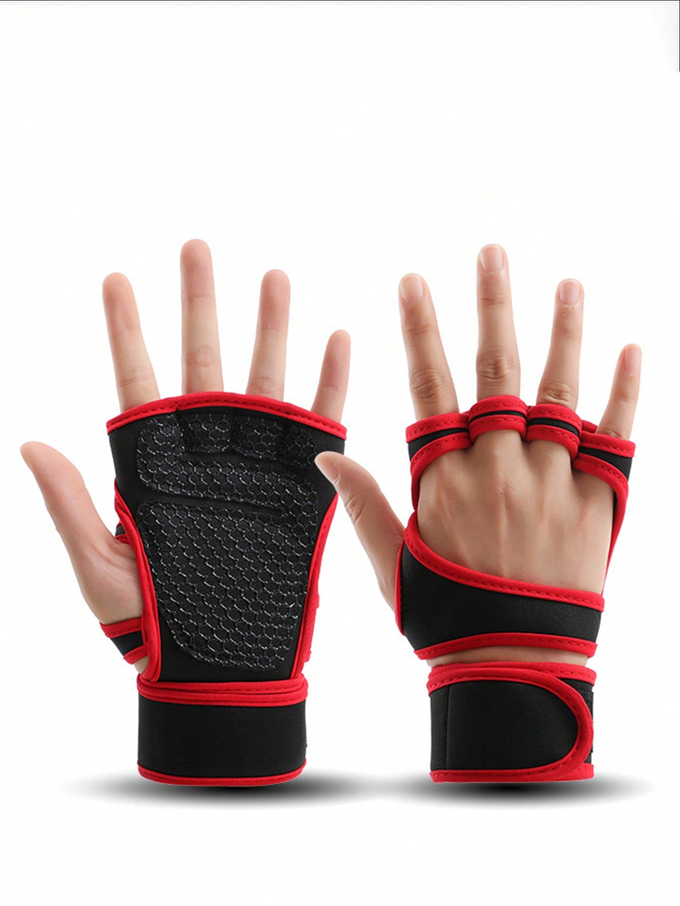 1pair Men And Women Fingerless Weightlifting Gloves,Weight Lifting Gloves With Wrist Wraps Comfortable Full Palm Protection Gym Workout Fitness Safety Gloves