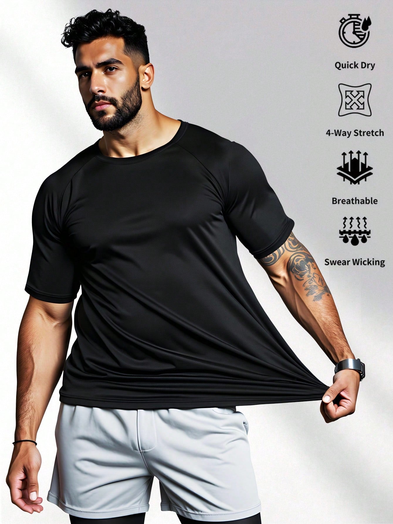 Men's Solid Crew Neck Short Sleeve Casual Sports T-Shirt