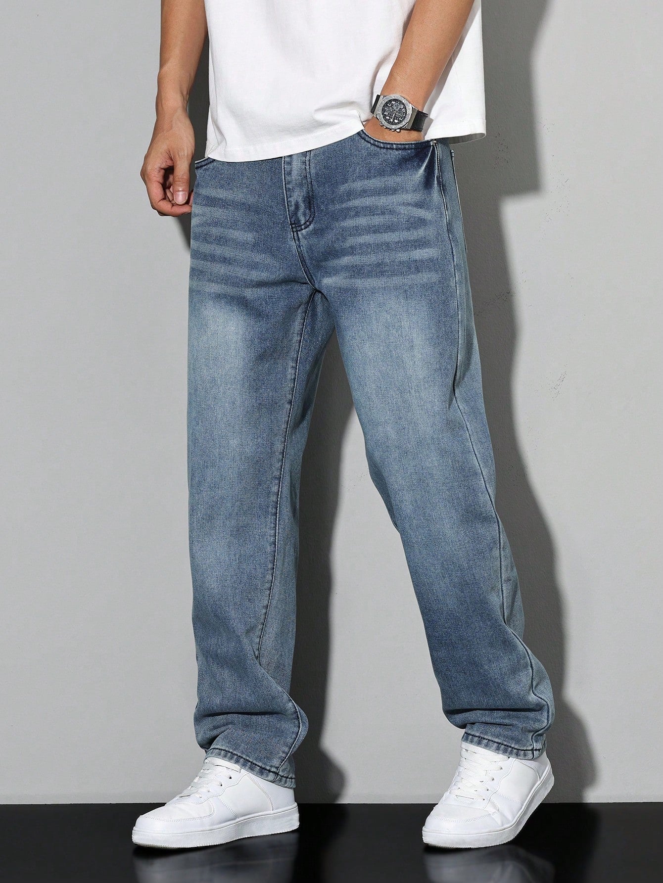 Manfinity Homme Men's Solid Color Pocket Casual All-Match Straight Leg Jeans