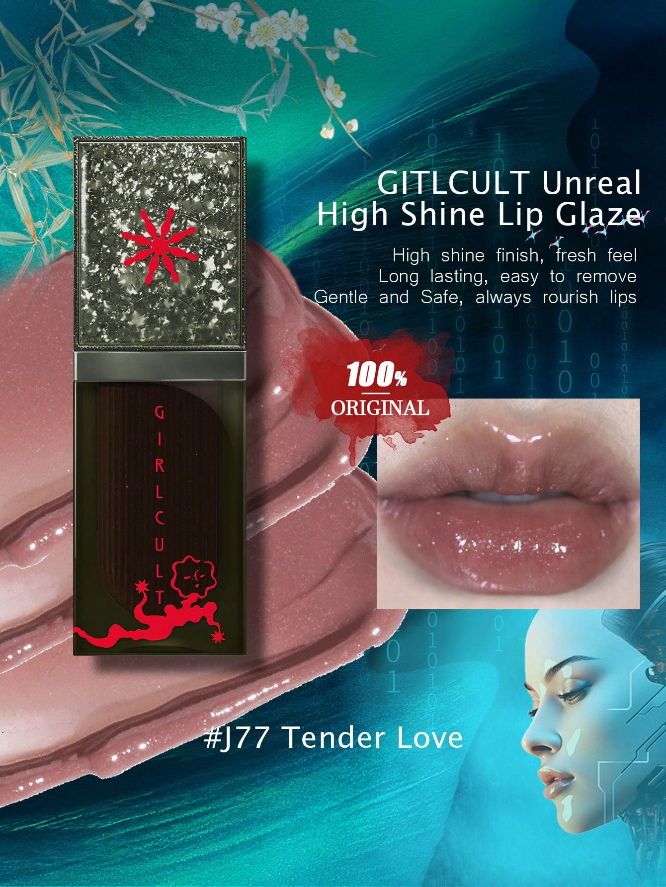 GIRLCULT Unreal High Shine Lip Glaze Liquid Lipstick J70 Pink Fox, Mild And Non-Irritating, Oil-Based Rhinestone Shiny Glitter Lip Gloss, Sparkly Metallic Color Intense Shimmery Finish, Long Wears, Holographic Talc Free 3.5g(0.12 Fl.Oz),GIFT