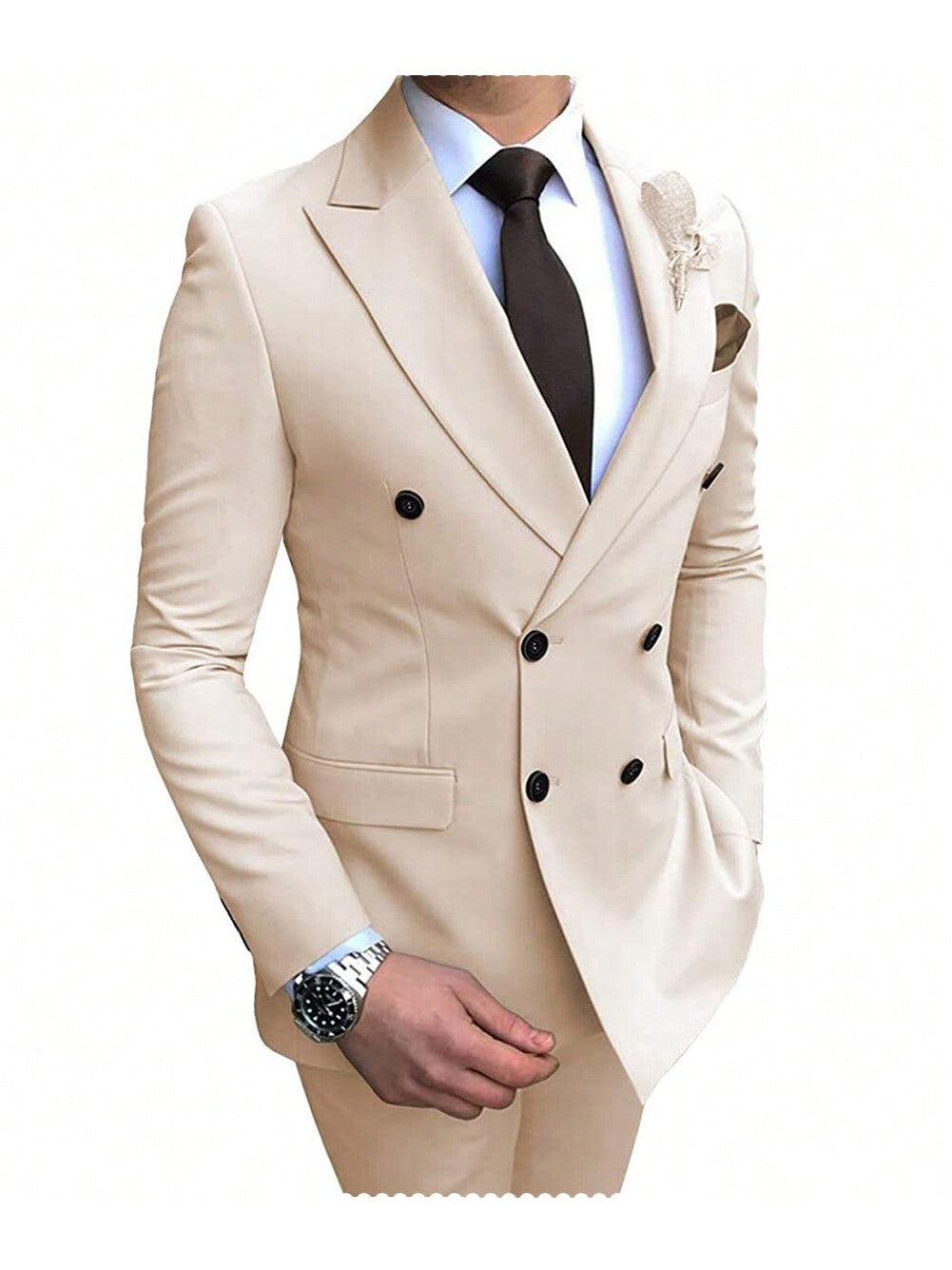 Formal 2-Pieces Mens Suit Double Breasted Flat Peak Lapel Tuxedos For Wedding, Business, Special Occasions, Blazer Pants