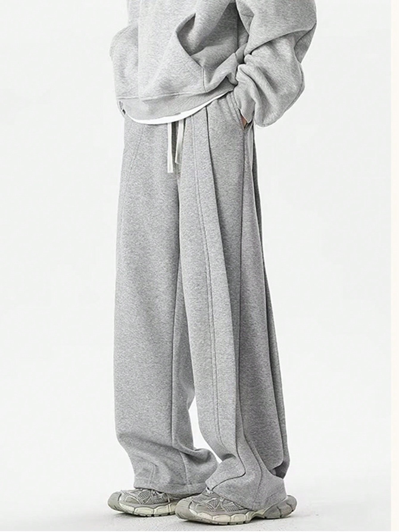 Vintage Sweatpants For Men – Loose-Fit Wide-Leg Straight Trousers With Irregular Design