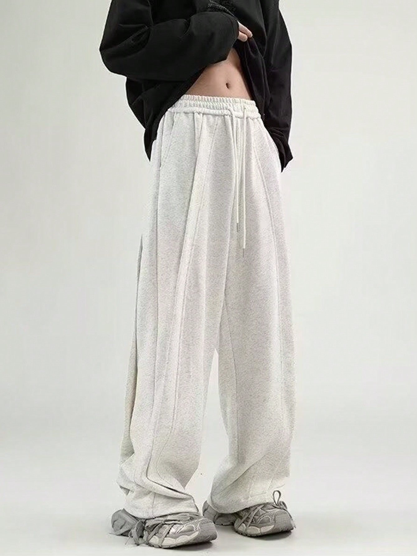 Vintage Sweatpants For Men – Loose-Fit Wide-Leg Straight Trousers With Irregular Design