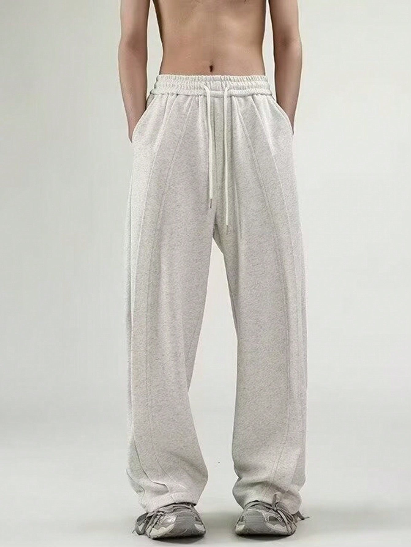 Vintage Sweatpants For Men – Loose-Fit Wide-Leg Straight Trousers With Irregular Design