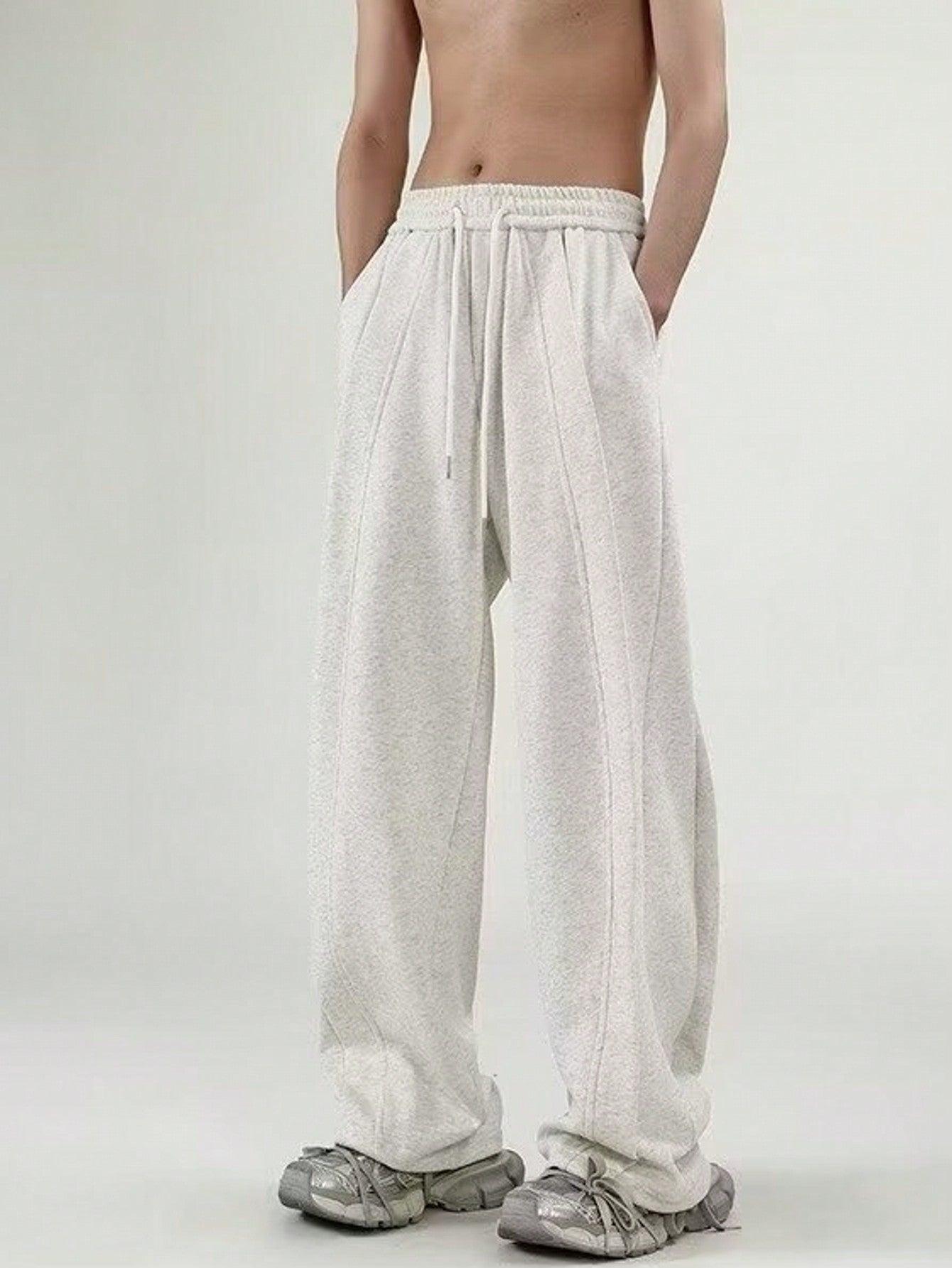 Vintage Sweatpants For Men – Loose-Fit Wide-Leg Straight Trousers With Irregular Design