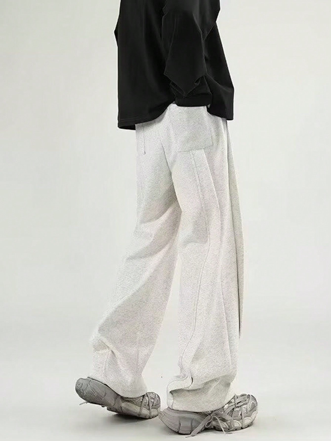 Vintage Sweatpants For Men – Loose-Fit Wide-Leg Straight Trousers With Irregular Design