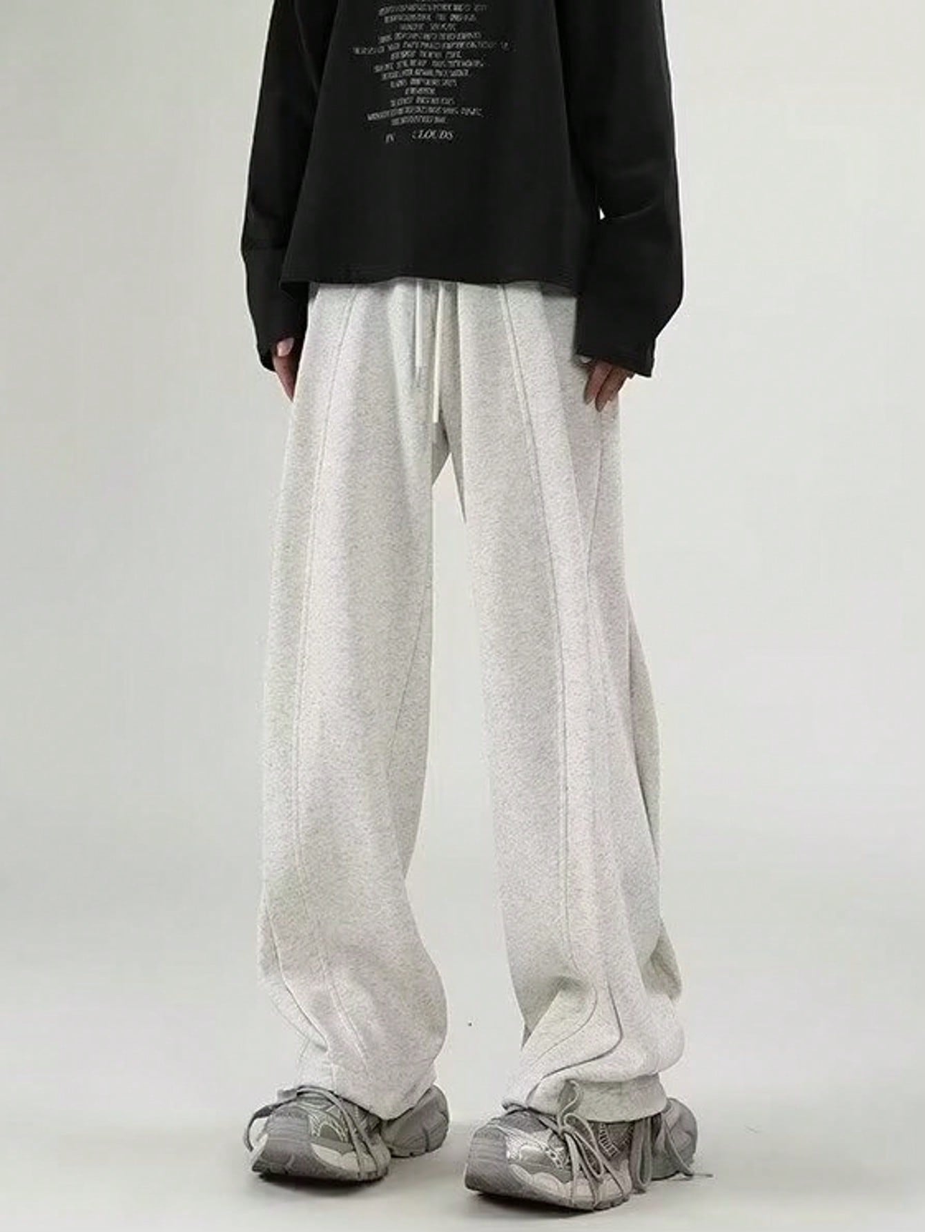 Vintage Sweatpants For Men – Loose-Fit Wide-Leg Straight Trousers With Irregular Design