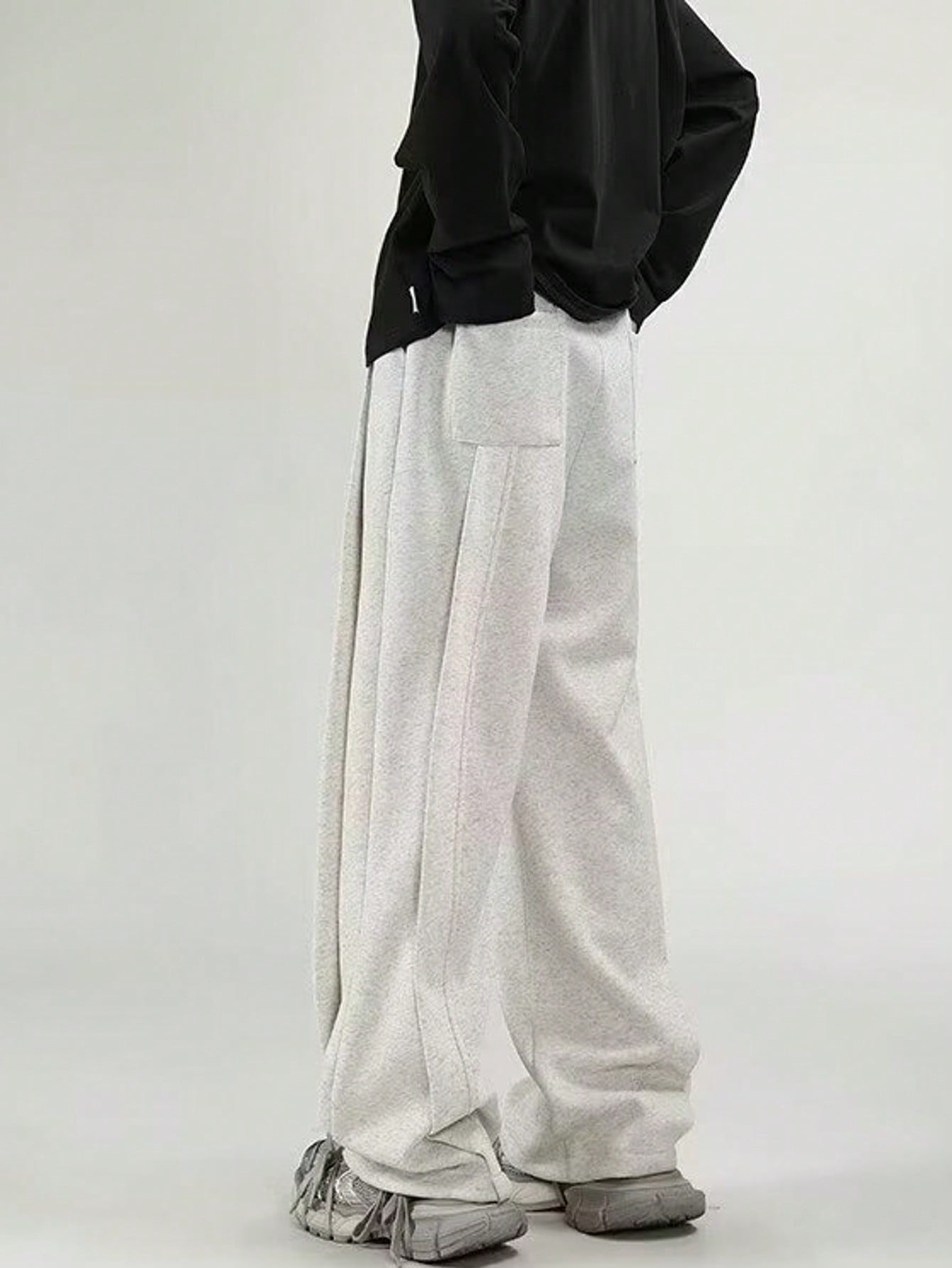 Vintage Sweatpants For Men – Loose-Fit Wide-Leg Straight Trousers With Irregular Design