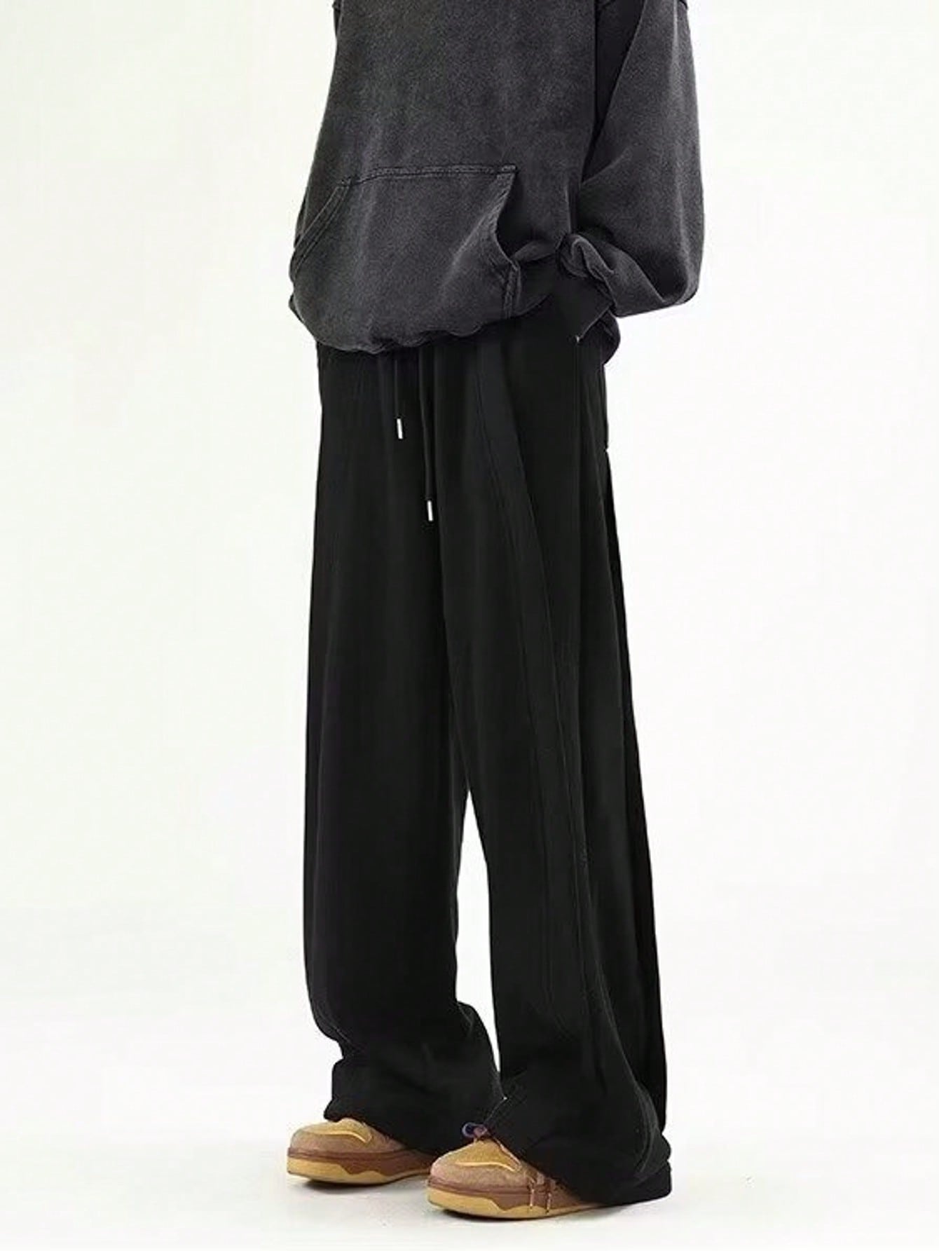 Vintage Sweatpants For Men – Loose-Fit Wide-Leg Straight Trousers With Irregular Design