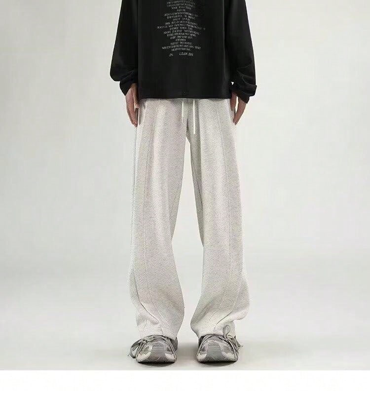 Vintage Sweatpants For Men – Loose-Fit Wide-Leg Straight Trousers With Irregular Design