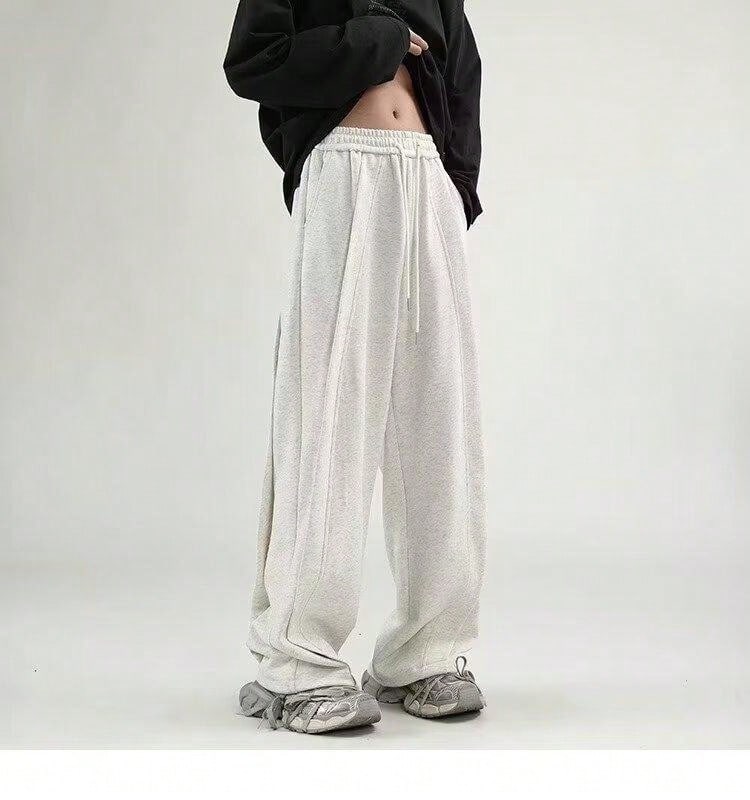 Vintage Sweatpants For Men – Loose-Fit Wide-Leg Straight Trousers With Irregular Design