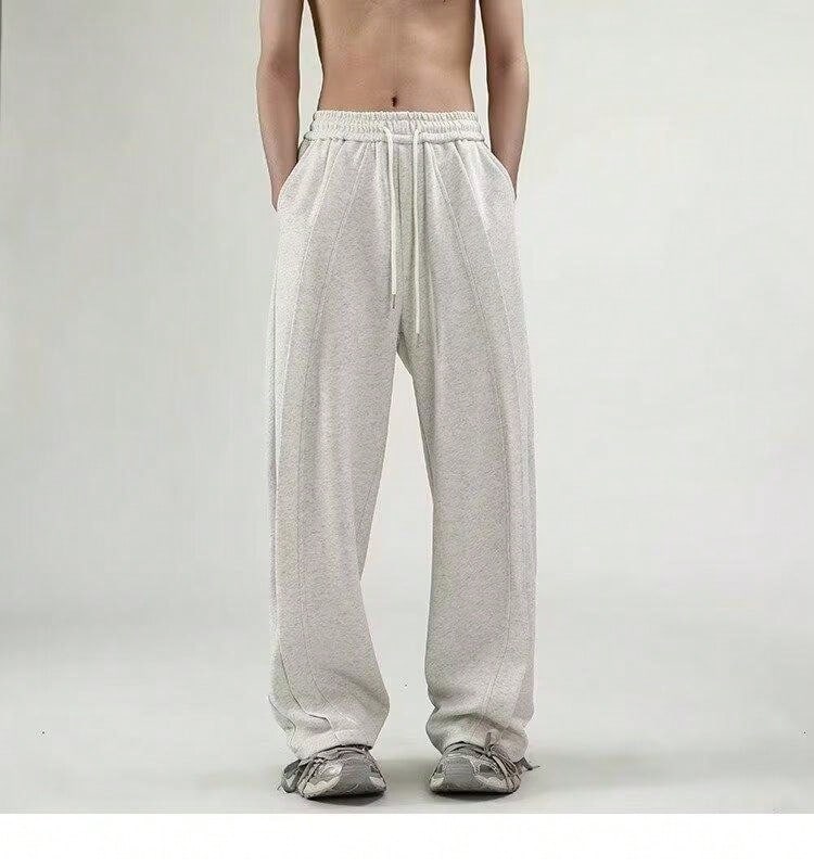 Vintage Sweatpants For Men – Loose-Fit Wide-Leg Straight Trousers With Irregular Design