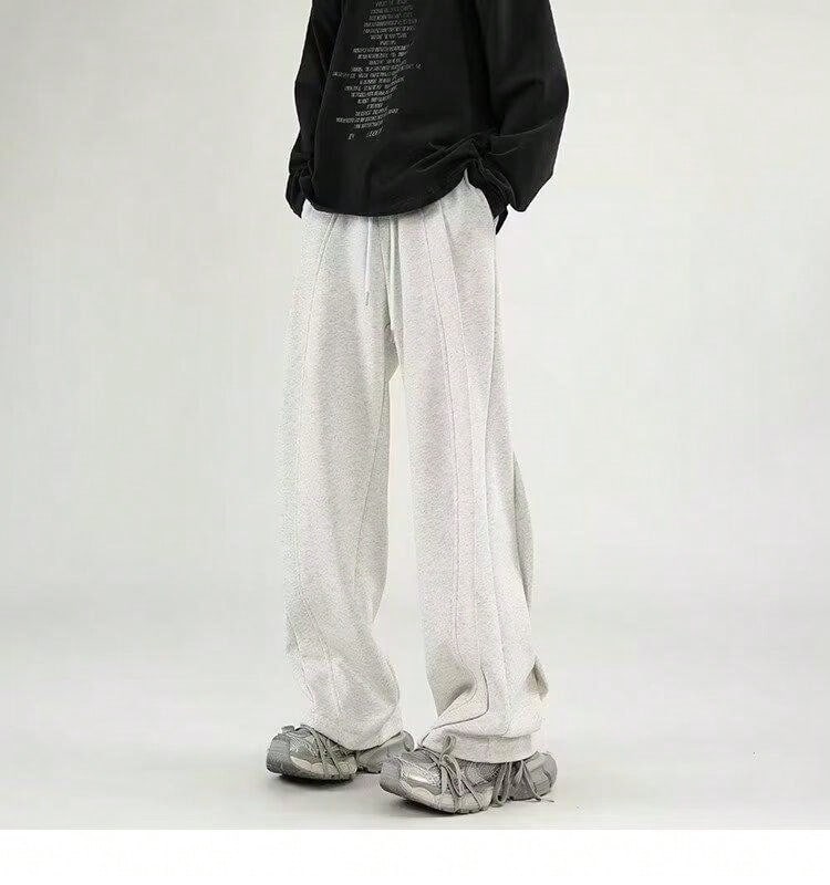 Vintage Sweatpants For Men – Loose-Fit Wide-Leg Straight Trousers With Irregular Design