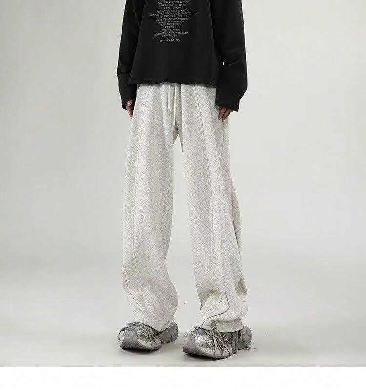 Vintage Sweatpants For Men – Loose-Fit Wide-Leg Straight Trousers With Irregular Design