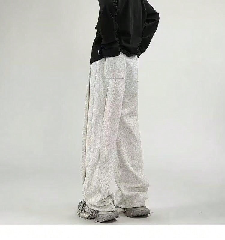 Vintage Sweatpants For Men – Loose-Fit Wide-Leg Straight Trousers With Irregular Design