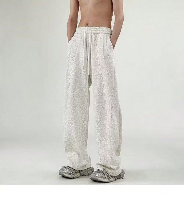 Vintage Sweatpants For Men – Loose-Fit Wide-Leg Straight Trousers With Irregular Design