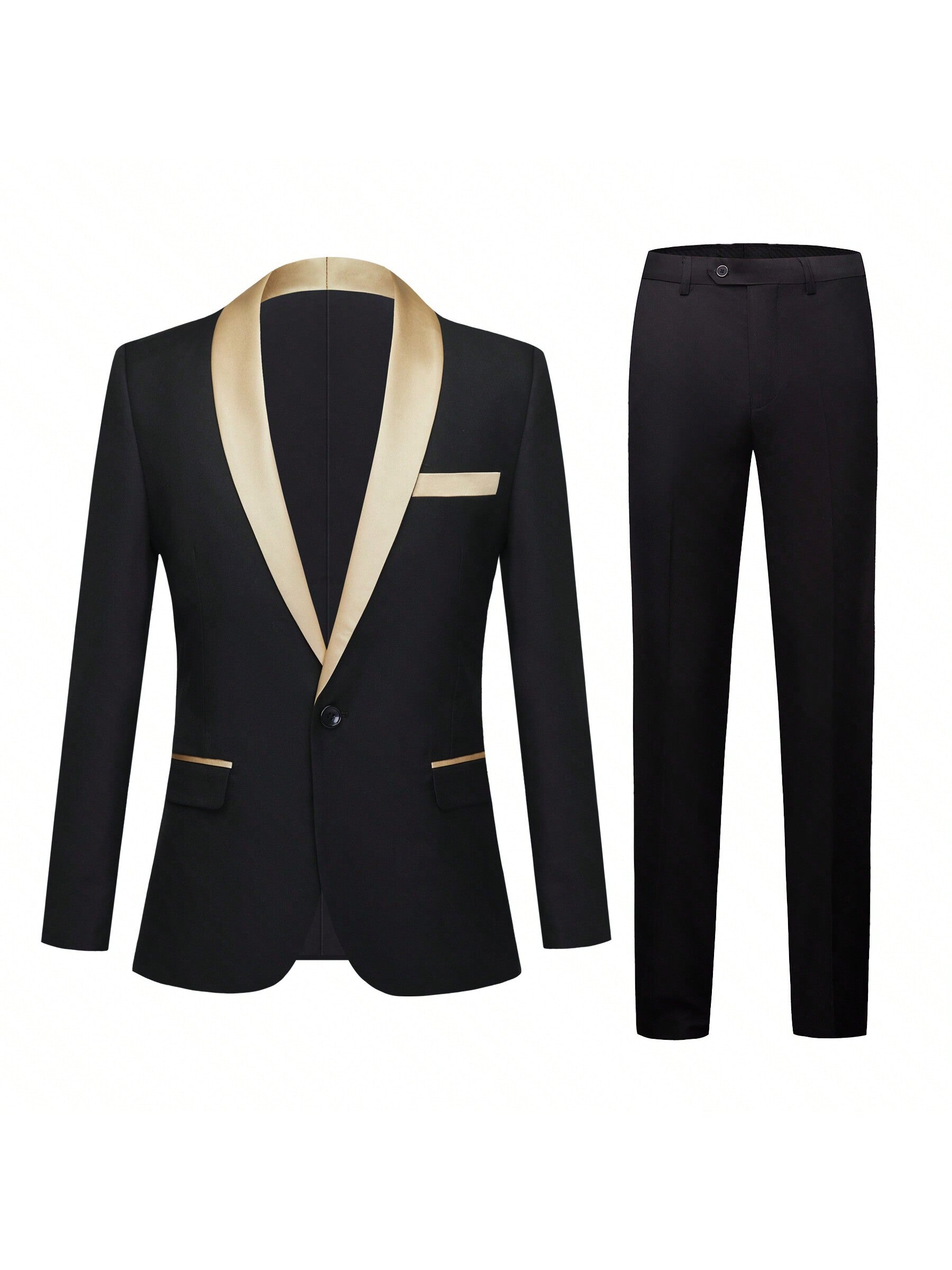 Men's 3-Piece Slim-Fit Solid-Colored Peaked Lapel Tuxedo Jacket Blazer For Party, Prom And Wedding