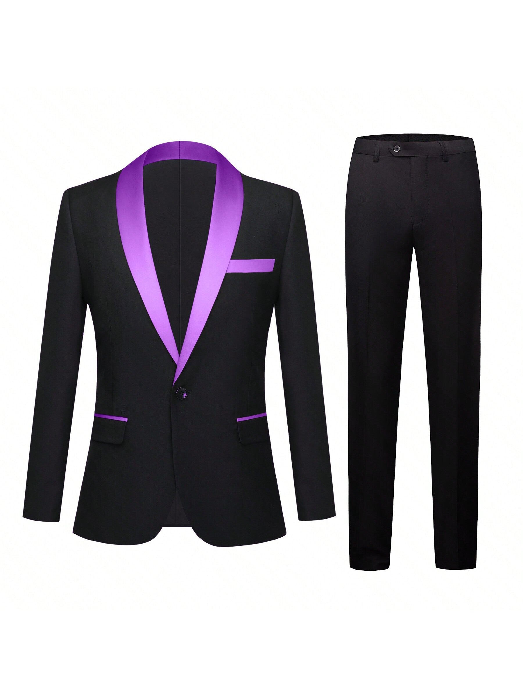 Men's 3-Piece Slim-Fit Solid-Colored Peaked Lapel Tuxedo Jacket Blazer For Party, Prom And Wedding