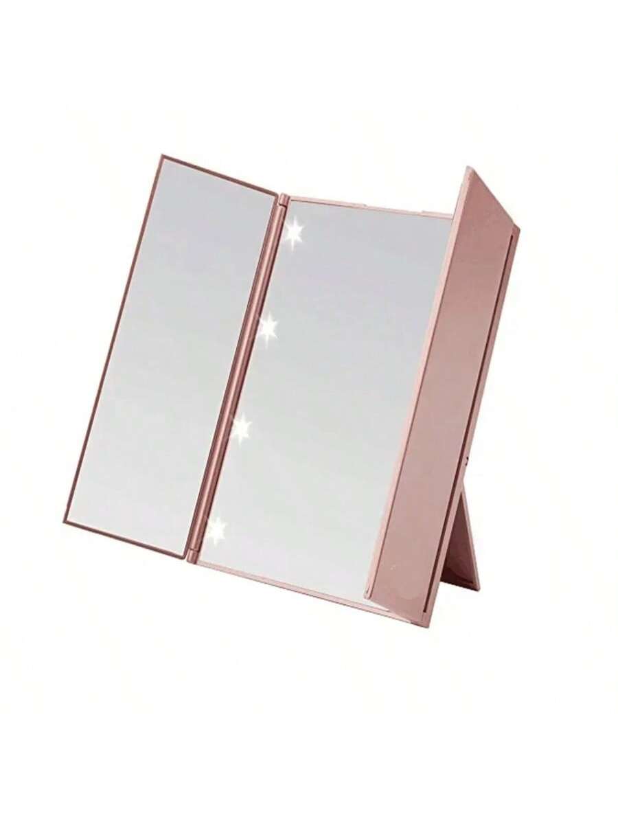 Portable LED Three Sided Makeup Mirror Folding Design Travel Vanity Cosmetic Mirror With Adjustable Stand For On-The-Go Beauty Gifts