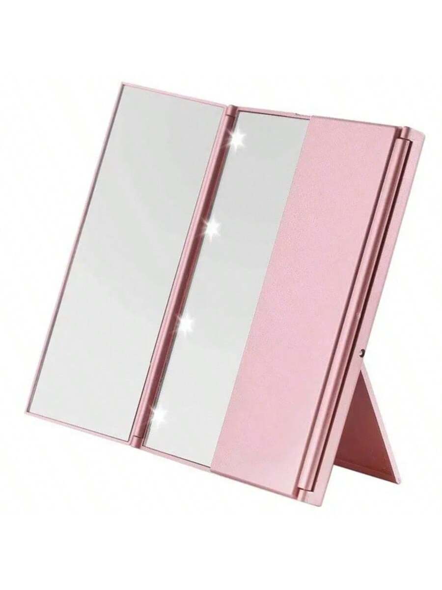 Portable LED Three Sided Makeup Mirror Folding Design Travel Vanity Cosmetic Mirror With Adjustable Stand For On-The-Go Beauty Gifts