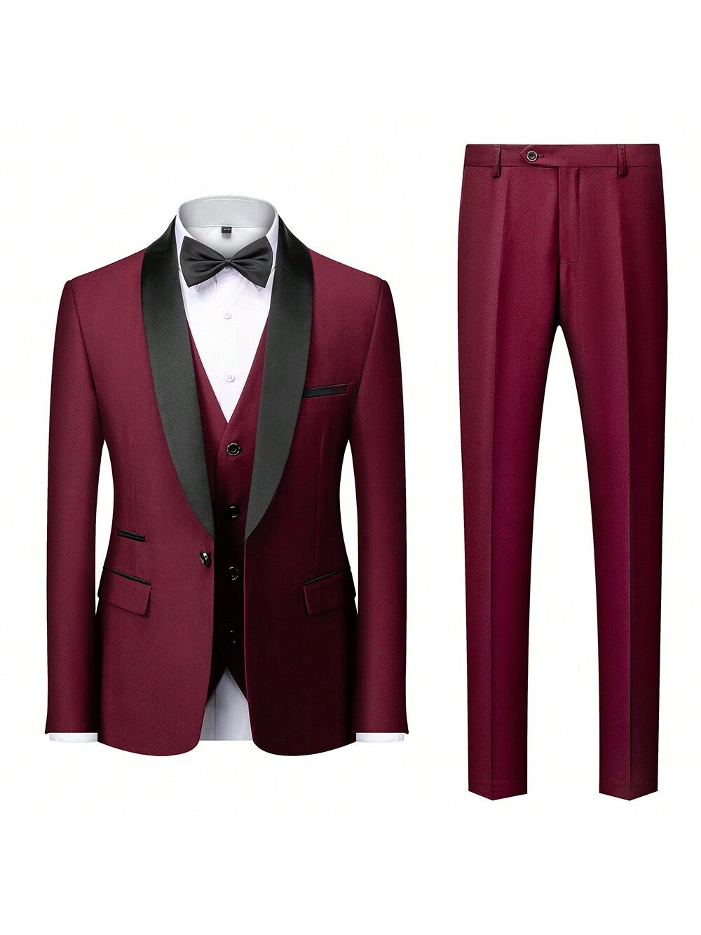 Men 380 Grams TR Elastic Fabric 3 Pieces Set Formal Slim Fit Tuxedo Prom Suit Male Groom Wedding Blazers High Quality Groomsman Luxury Dress Jacket Coat Pants Vest Business Banquet Party Suit