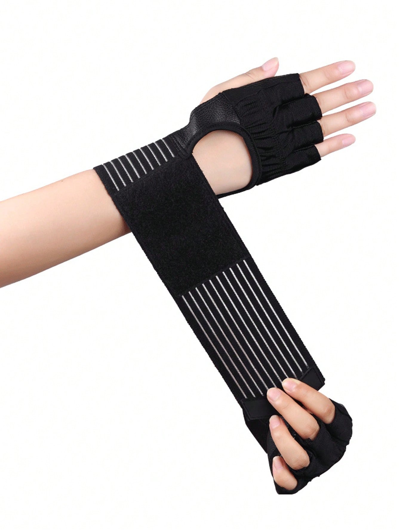 1 Pair Breathable Workout Gloves, Padded Weight Lifting Gloves With Wrist Wrap, Full Palm Protection, Suitable For Gym Training, Fitness, Weight Lifting, Exercise - Fingerless Black