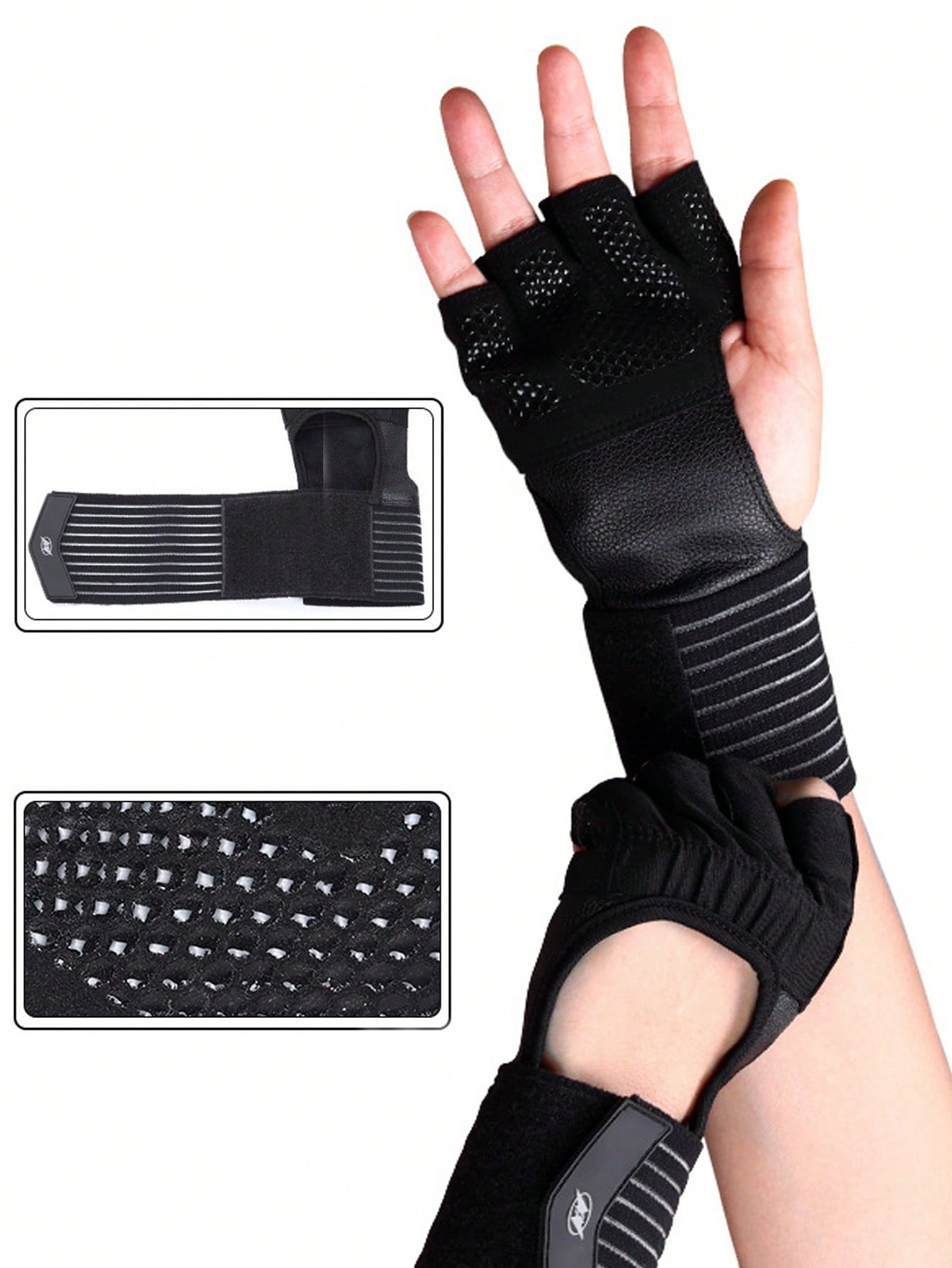 1 Pair Breathable Workout Gloves, Padded Weight Lifting Gloves With Wrist Wrap, Full Palm Protection, Suitable For Gym Training, Fitness, Weight Lifting, Exercise - Fingerless Black