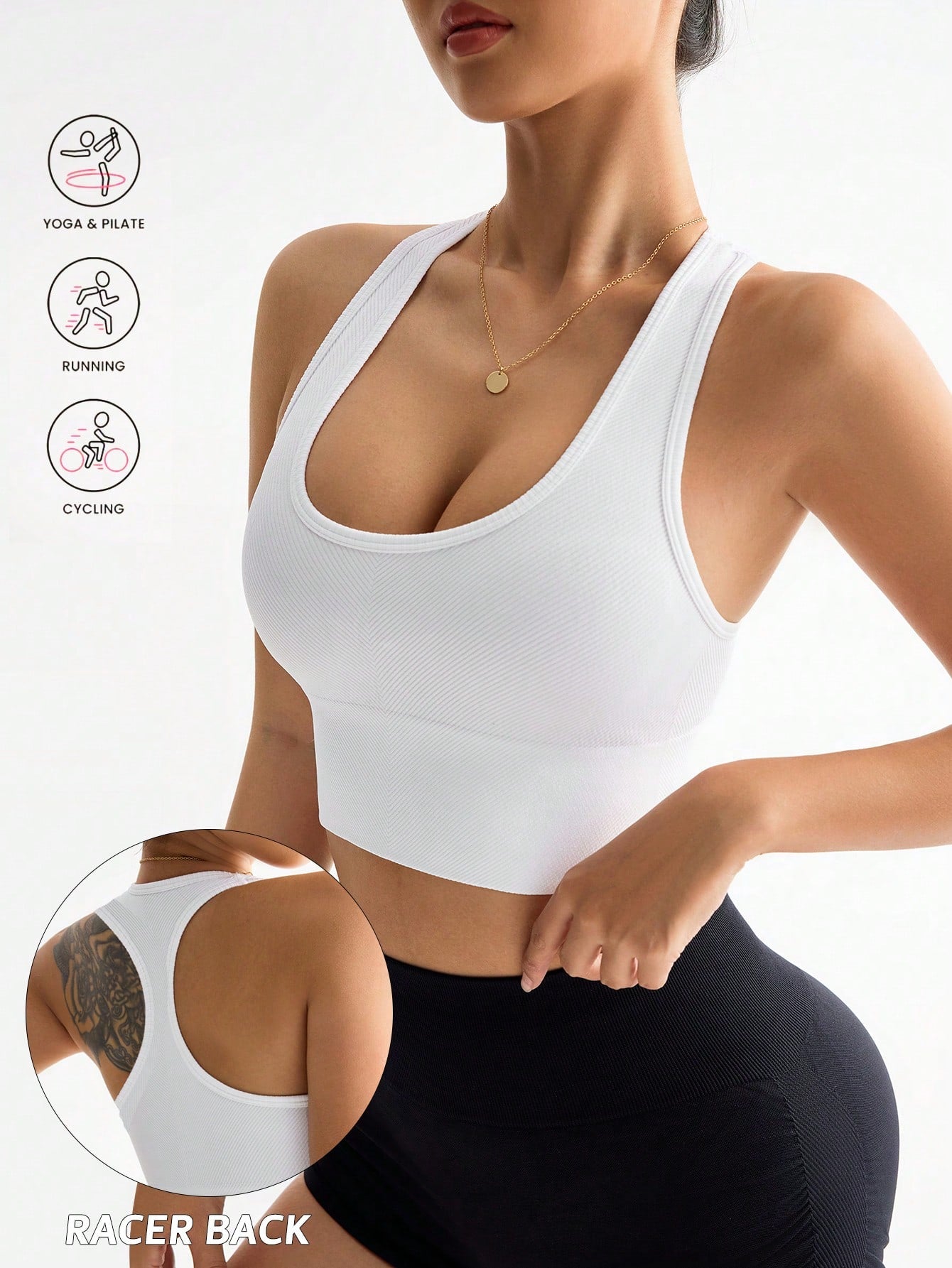 Yoga Basic Solid Color Sleeveless Simple Seamless Sports Bra, Casual Daily Wear