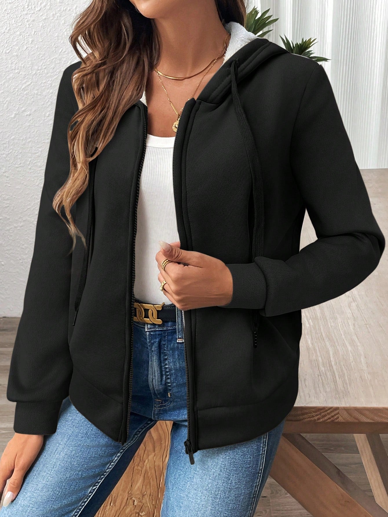 LUNE Sport Game  Day Tracksuit  Women Athleisure Hooded Zipper Front Sweatshirt, Black White Striped Comfortable Casual Sports Tracksuit