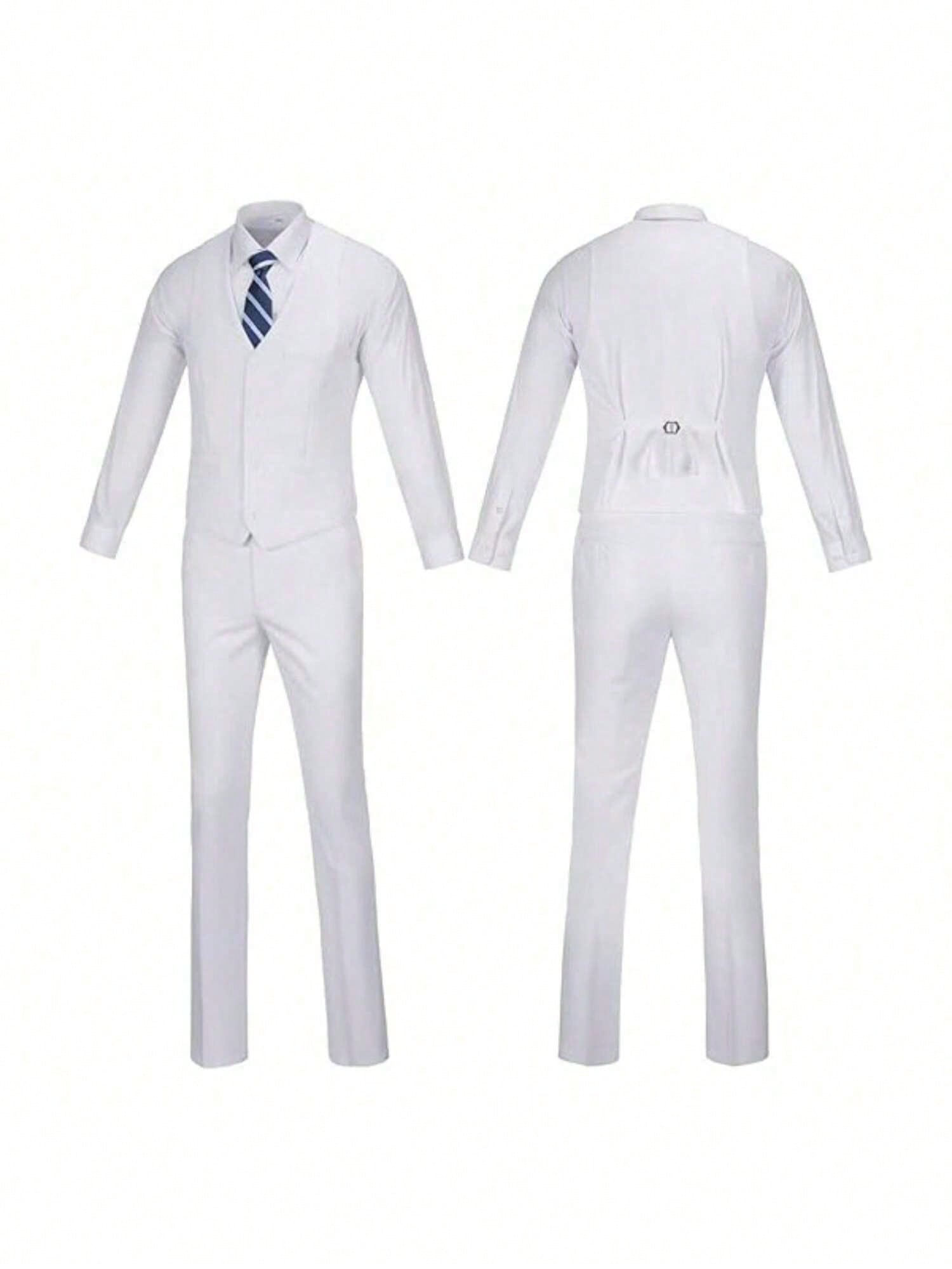 Men's 2 Piece Slim Fit Suit Set, Solid Vest And Pants Suit For Men