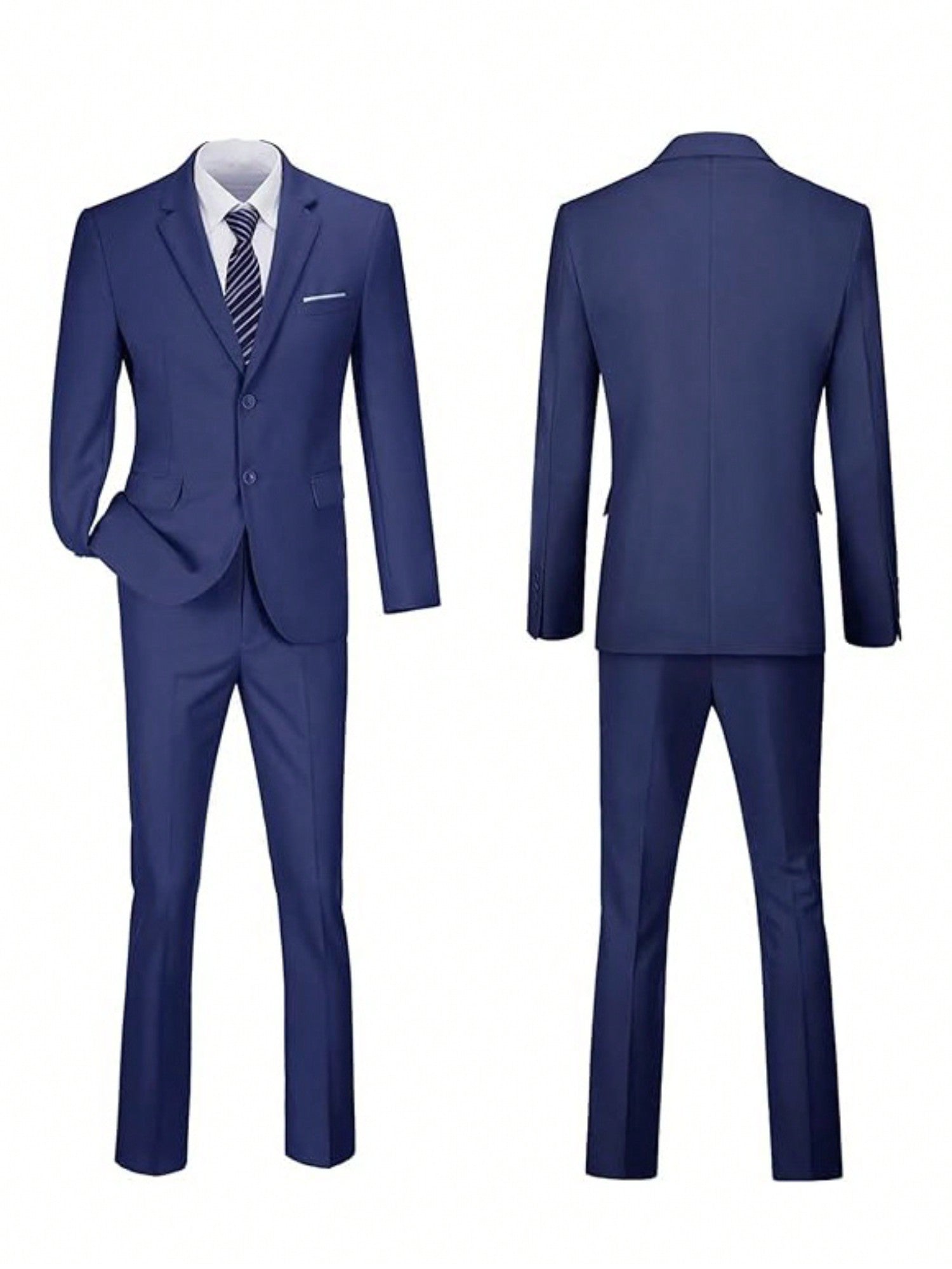 Men's 2 Piece Slim Fit Suit Set, Two Button Solid Jacket Pants With Suits For Men