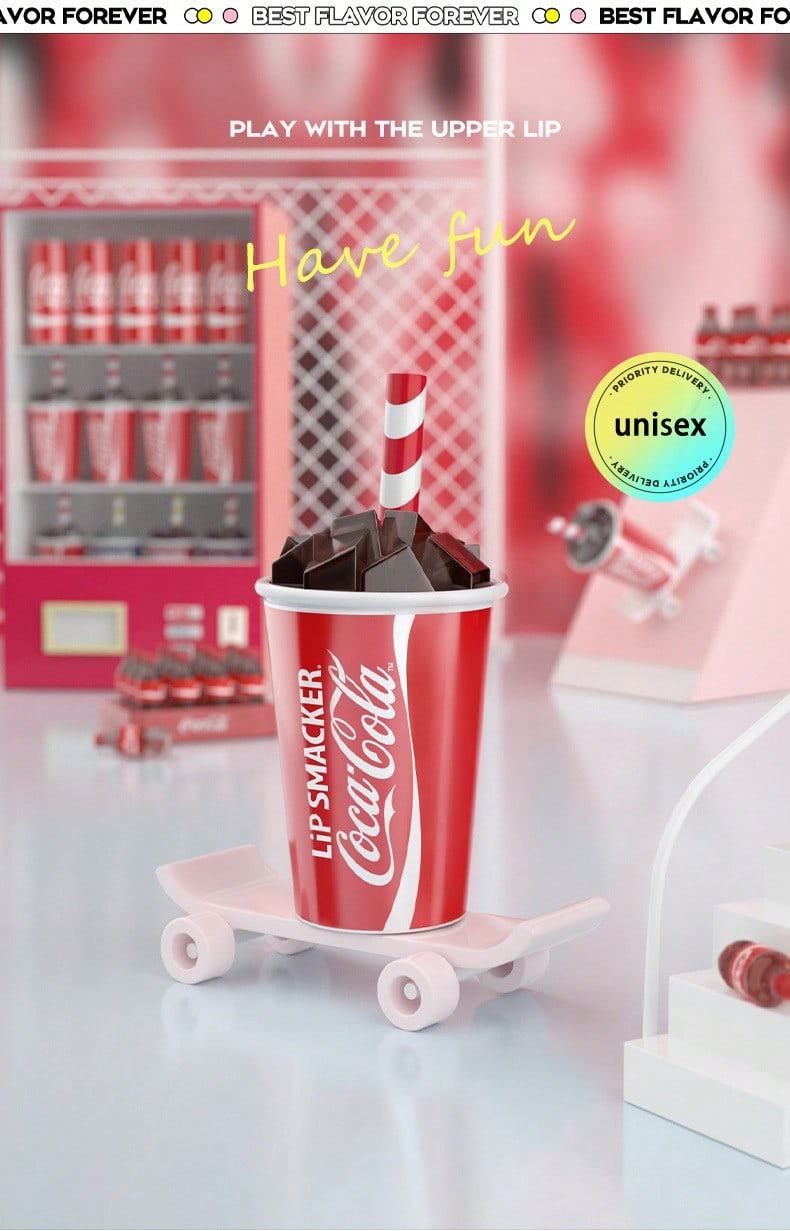 LIP SMACKER LIP SMACKER Collaboration Cola Flavored Lip Balm In Cup Shaped Packaging, Moisturizing And Nourishing, Cute And Fun Design, Suitable As Gift Or Decoration