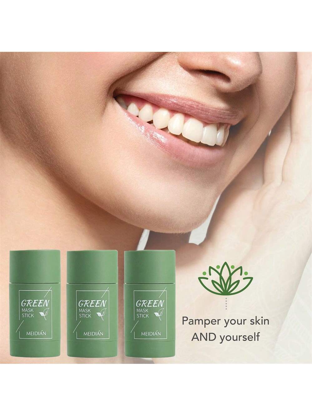 3pcs Green Tea Mask Stick Blackhead Remover Deep Pore Cleansing Clay Stick Mask Moisturizing Oil Control Shrink Pores Remove Anti-Acne Mask Facial Care