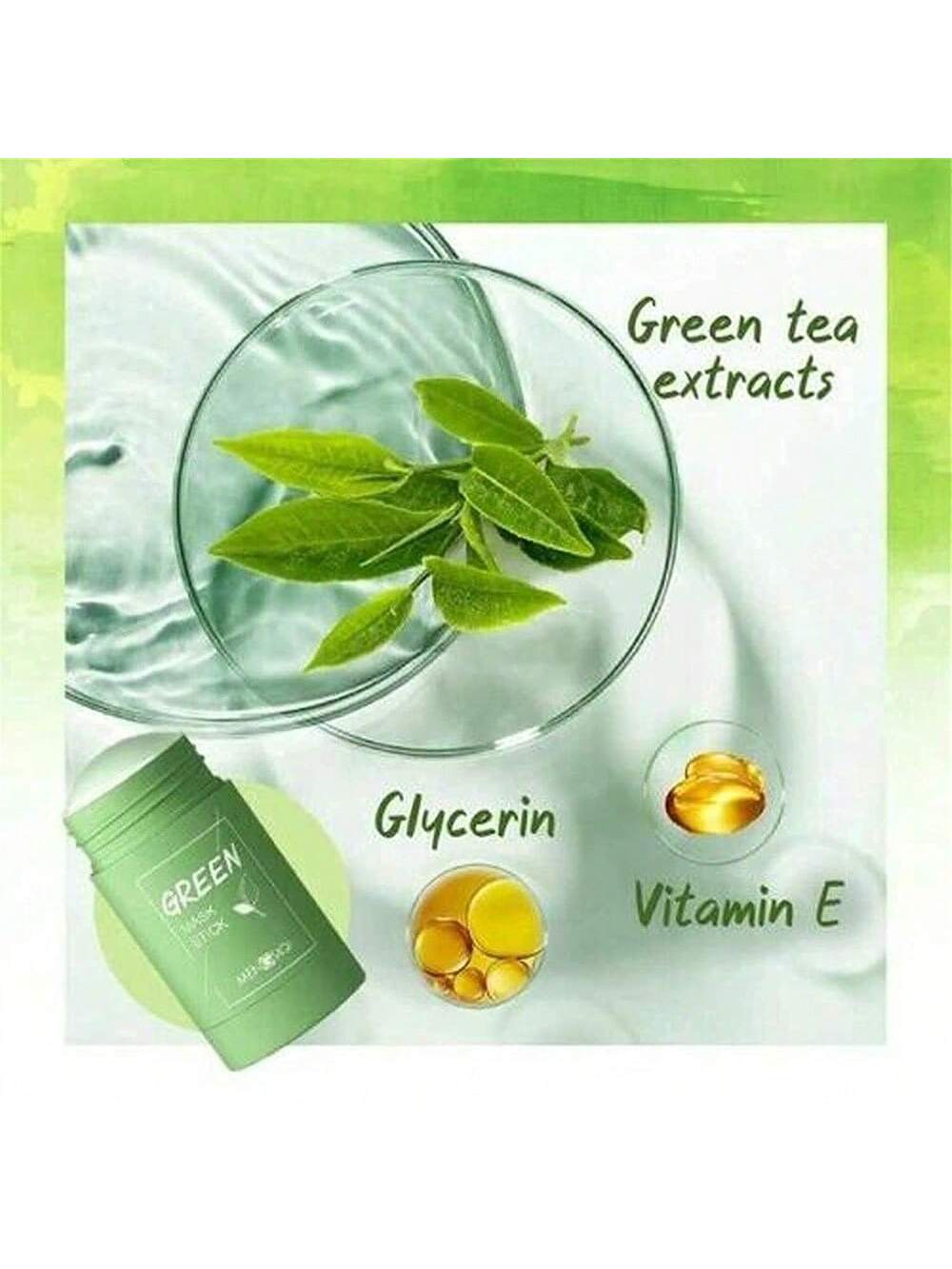 3pcs Green Tea Mask Stick Blackhead Remover Deep Pore Cleansing Clay Stick Mask Moisturizing Oil Control Shrink Pores Remove Anti-Acne Mask Facial Care