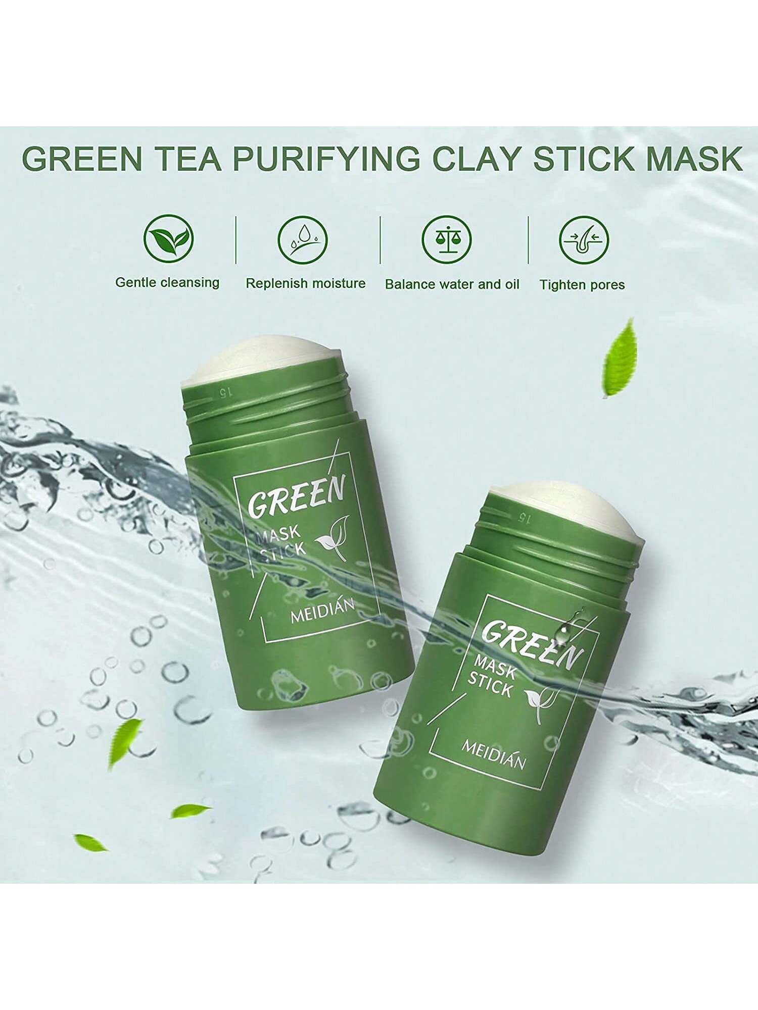 3pcs Green Tea Mask Stick Blackhead Remover Deep Pore Cleansing Clay Stick Mask Moisturizing Oil Control Shrink Pores Remove Anti-Acne Mask Facial Care