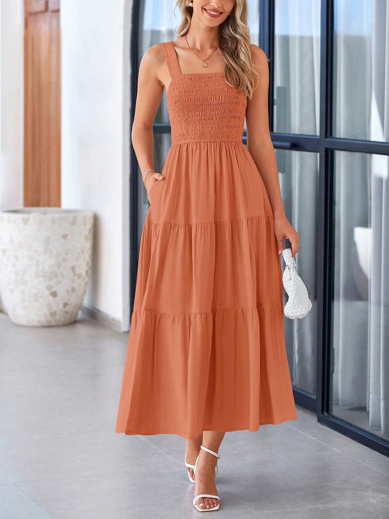 Women's Summer Pleated Midlength Dress Peplum A-Line Halter Long Flowy Dress Lovely Sleeveless Beach Sundress