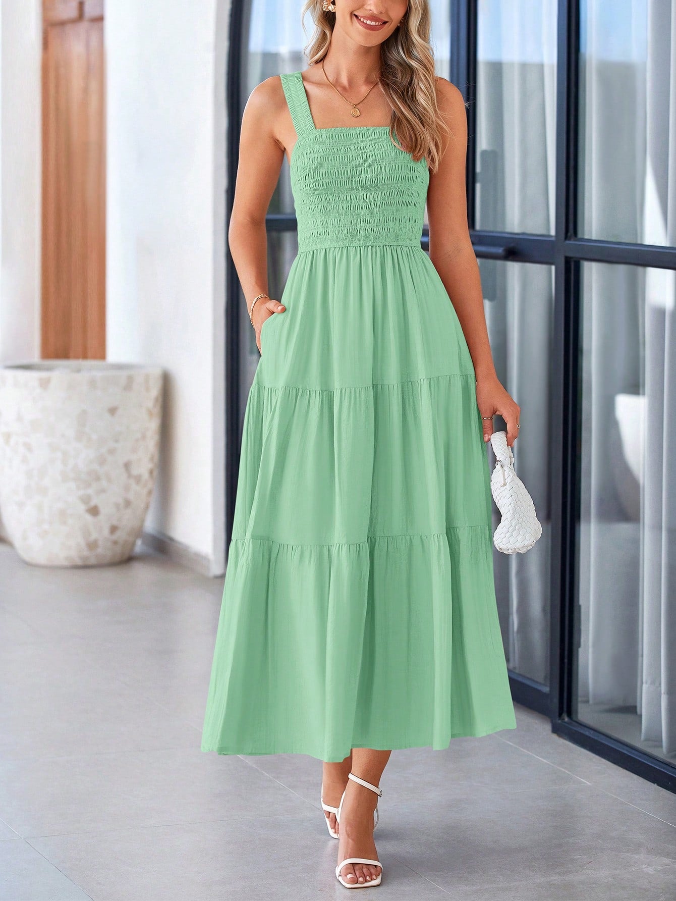 Women's Summer Pleated Midlength Dress Peplum A-Line Halter Long Flowy Dress Lovely Sleeveless Beach Sundress