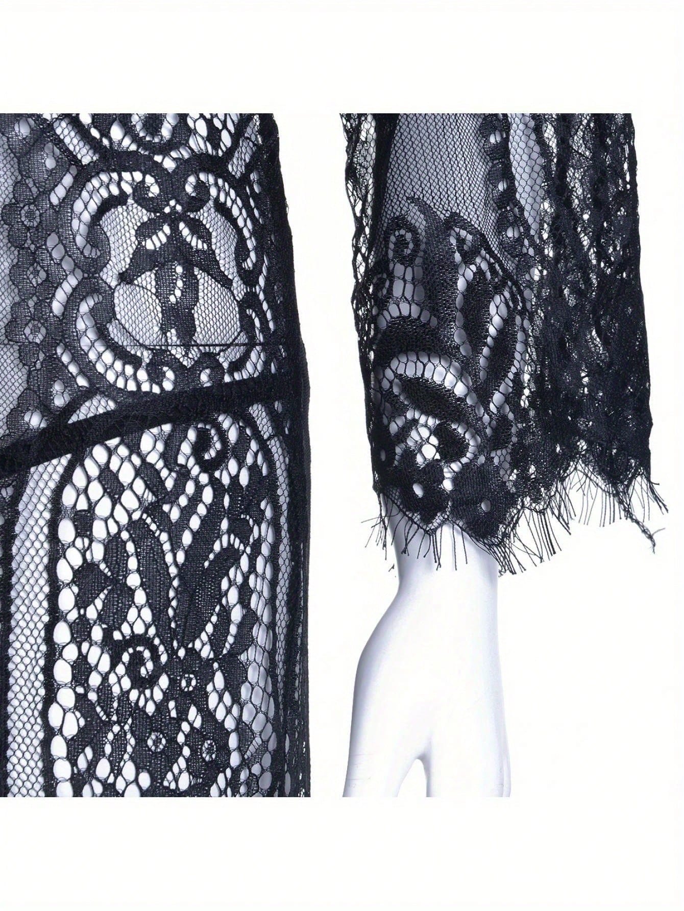 Women's Crochet Bikini Cover Up, Casual Slim Fit Solid Color Long Covering Clothe For Summer