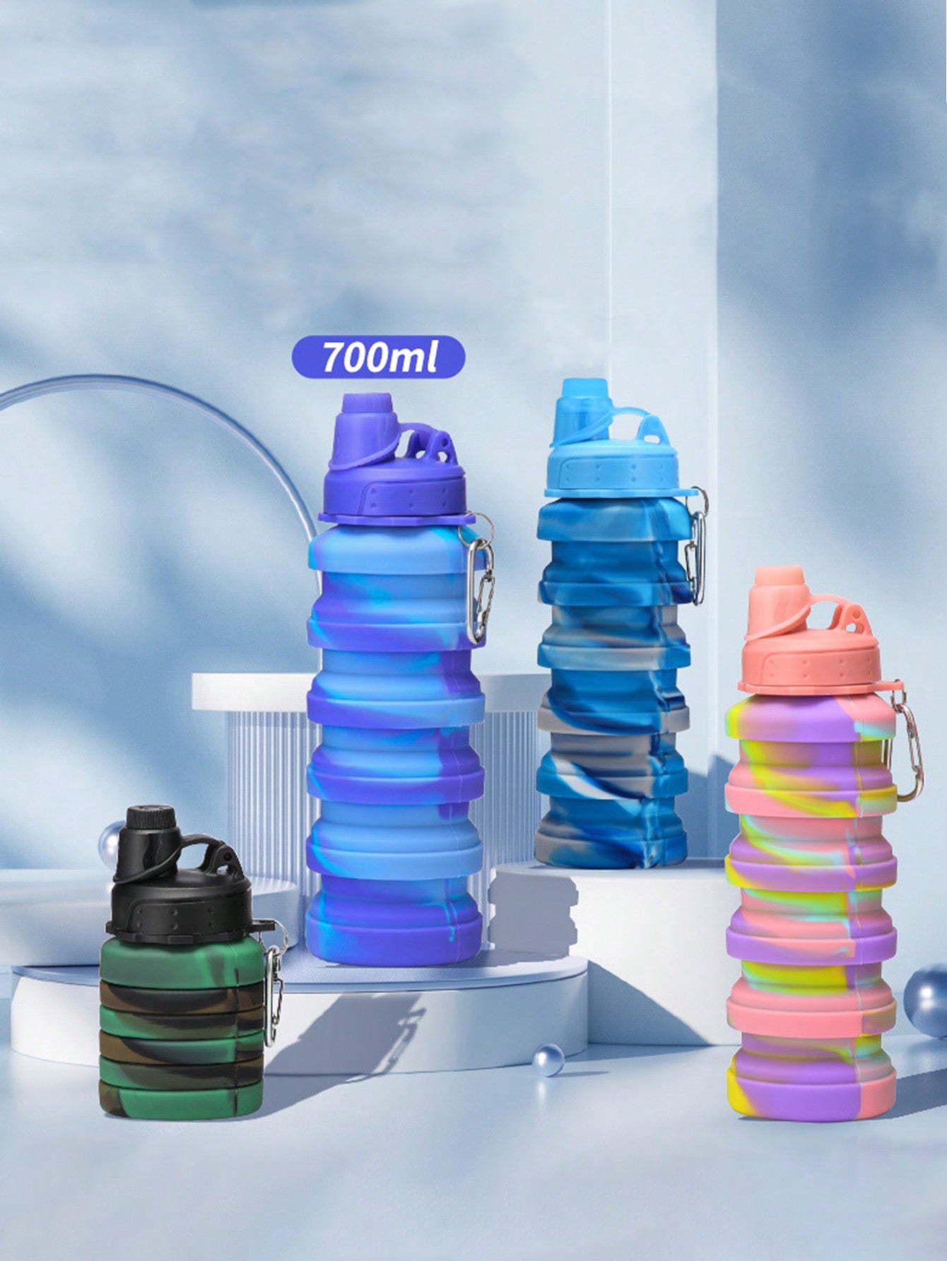 1PCCollapsible Water Bottle, Silicone Foldable Water Bottles For Travel, Easy-To-Carry Design And Compact Size, Suitable For Travel, Mountain Climbing, Outdoor Sports And Other Daily Birthday Use
