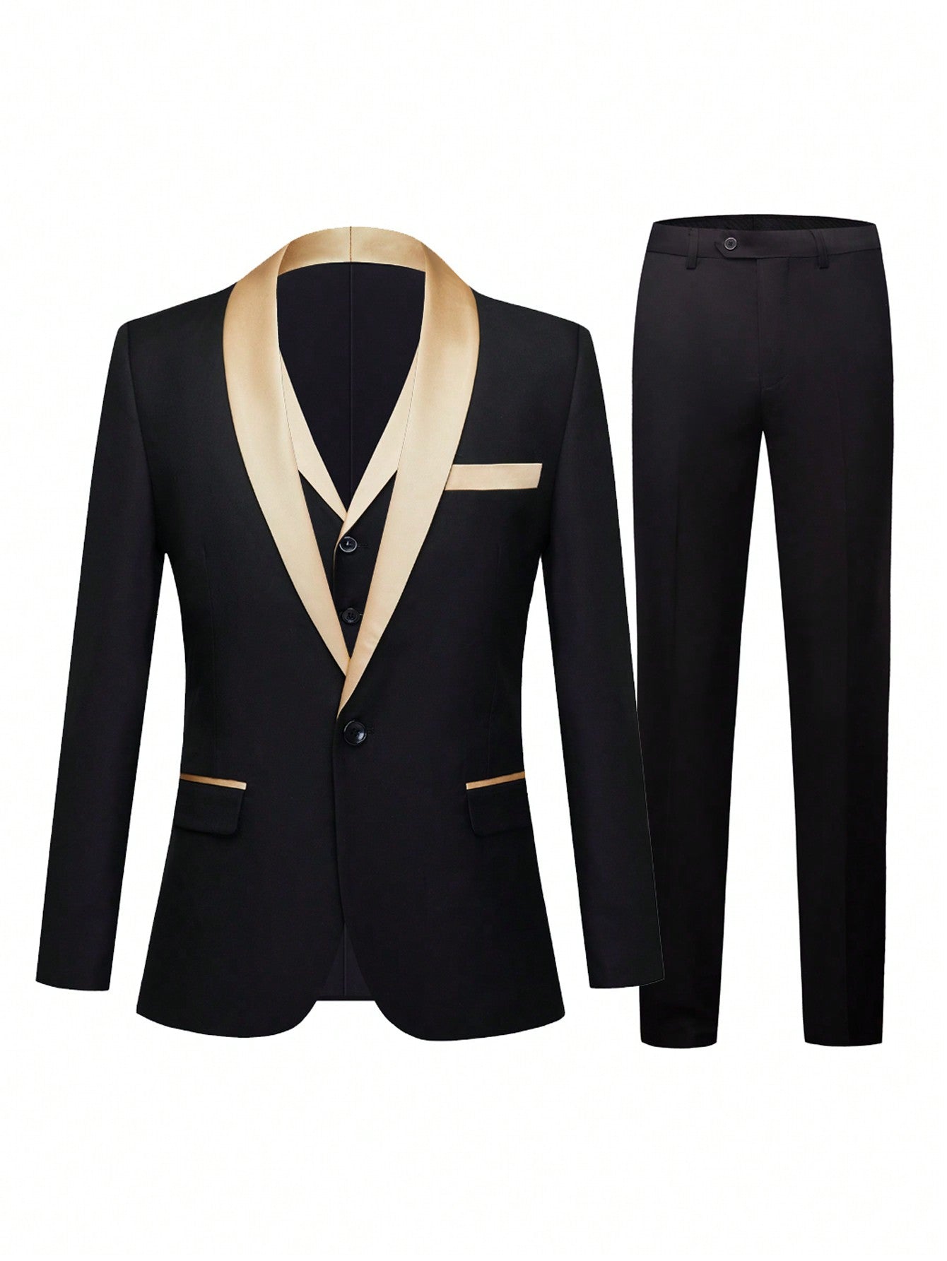 Mens 3-Piece Suit Shawl Lapel One Button Tuxedo Winter Fabric Slim Fit Premium Dinner Jacket Vest Pants Set