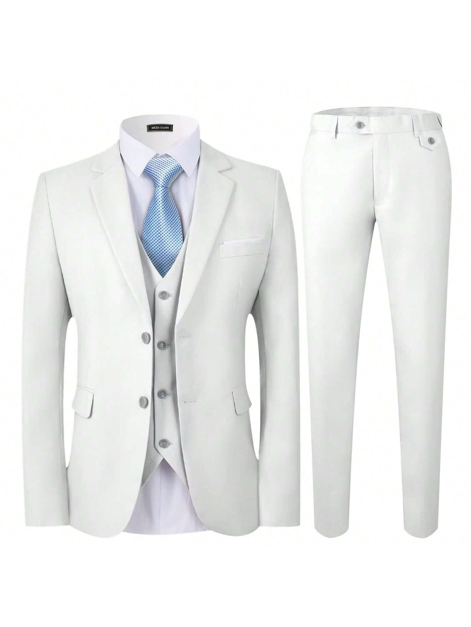 WEEN CHARM Men's Suits Slim Fit,3 Piece Suit For Men,2 Button Blazer Jacket Vest Pants With Tie,Men Tuxedo Suit Set